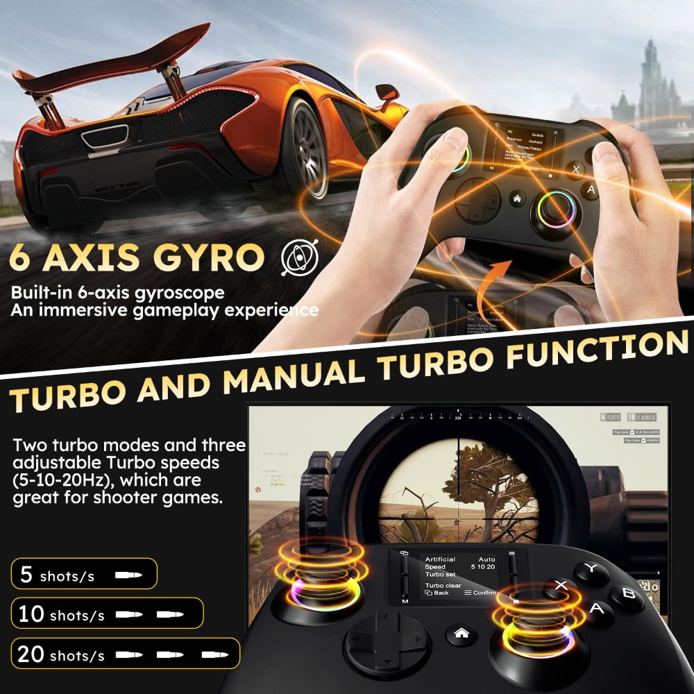 Wireless Gaming Controller Touchscreen PC PS4 Switch Android iOS - 4 Programmable Buttons Rapid Fire 6-Axis Gyroscope Dual Vibration RGB Lighting Bluetooth Gamepad for All Platforms