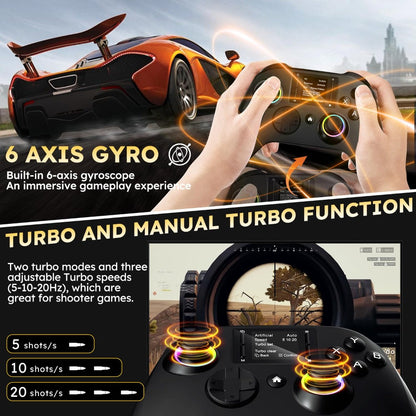 Wireless Gaming Controller Touchscreen PC PS4 Switch Android iOS - 4 Programmable Buttons Rapid Fire 6-Axis Gyroscope Dual Vibration RGB Lighting Bluetooth Gamepad for All Platforms