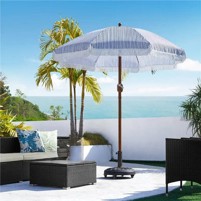 Patio Umbrella shown in the Blue/White, 7.5ft option