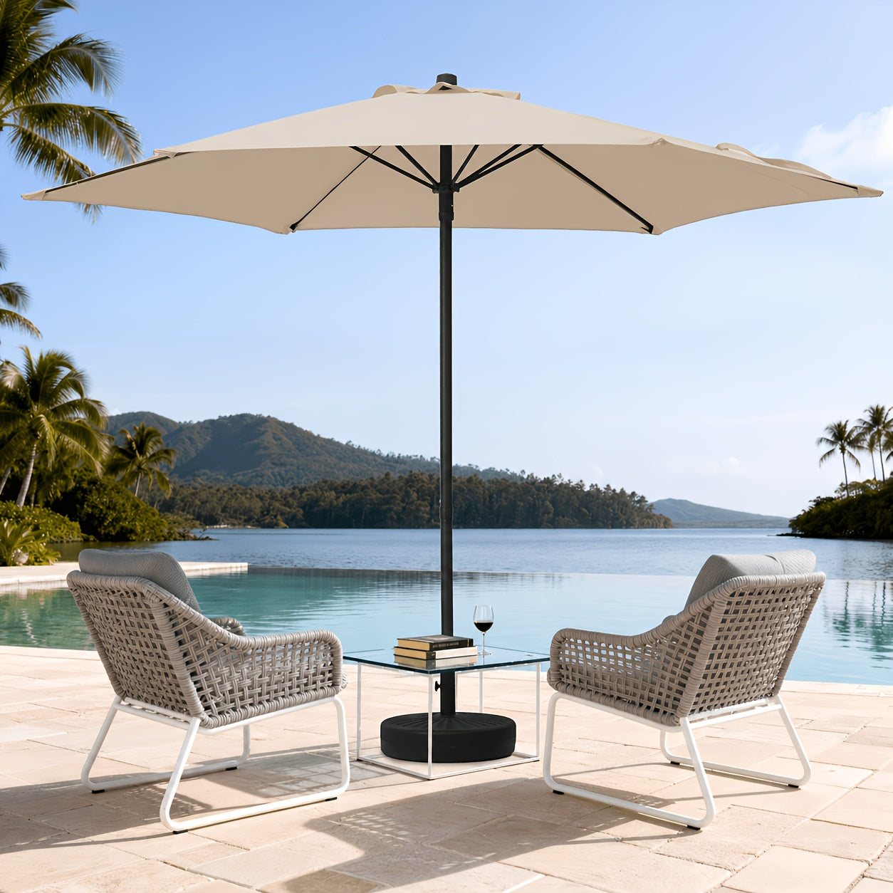 Patio Umbrella shown in the Beige option