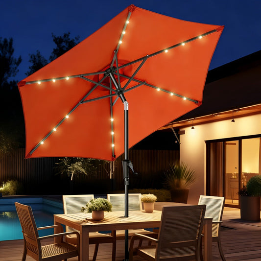 Patio Umbrella, 7.5ft Solar LED UPF50+ UV Protection Button Tilt Crank Waterproof 18 LED shown in the main product view