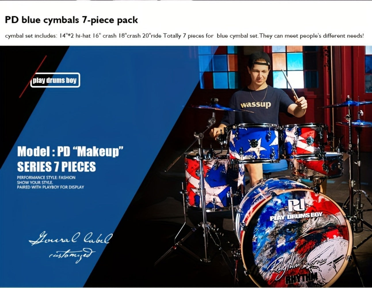 7-Piece Alloy Cymbal Set in Blue, Red or Black for Drum Practice detail image - detail view 11