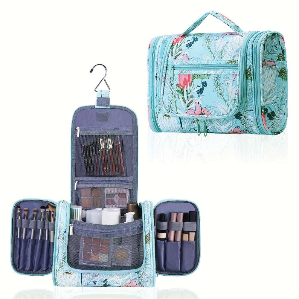 Toiletry Bag Hanging Multi-Pocket Shower Organizer with Metal Hook, Carry Handle and Seven Print Options