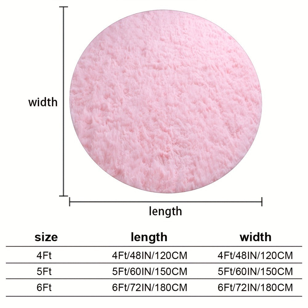 Area Rug, Round Shaggy Plush Carpet in Seven Colors and 4-, 5- or 6-Foot Diameters with Spot-Clean Care