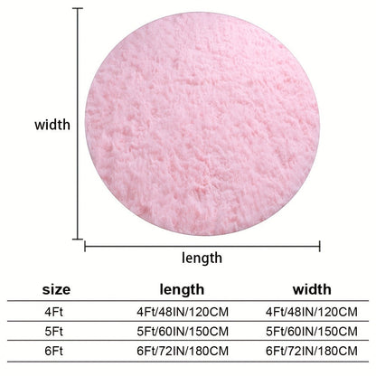Area Rug, Round Shaggy Plush Carpet in Seven Colors and 4-, 5- or 6-Foot Diameters with Spot-Clean Care