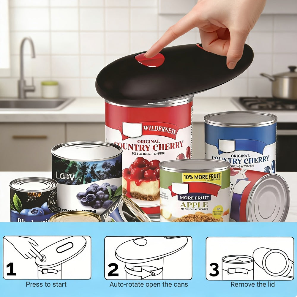 Black One-Touch Can Opener as a Single Unit or Two-Tool Bundle with Manual Jar-Opening Aid