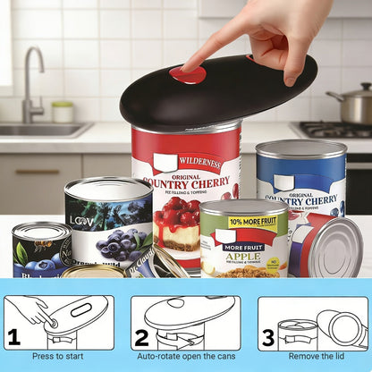 Black One-Touch Can Opener as a Single Unit or Two-Tool Bundle with Manual Jar-Opening Aid