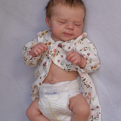 Reborn Doll, 19-Inch Full-Vinyl Sleeping Figure with Hand-Rooted Hair and Floral Outfit Set
