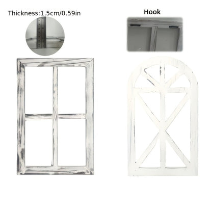 Distressed Wood Window Frame Wall Decor, Two-Piece Set in Rectangular or Arched Styles without Glass