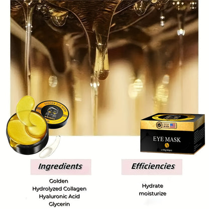 60-Piece Gold-Tone Under-Eye Patch Box with Individual Packs and Collagen and Hyaluronic Acid Wording
