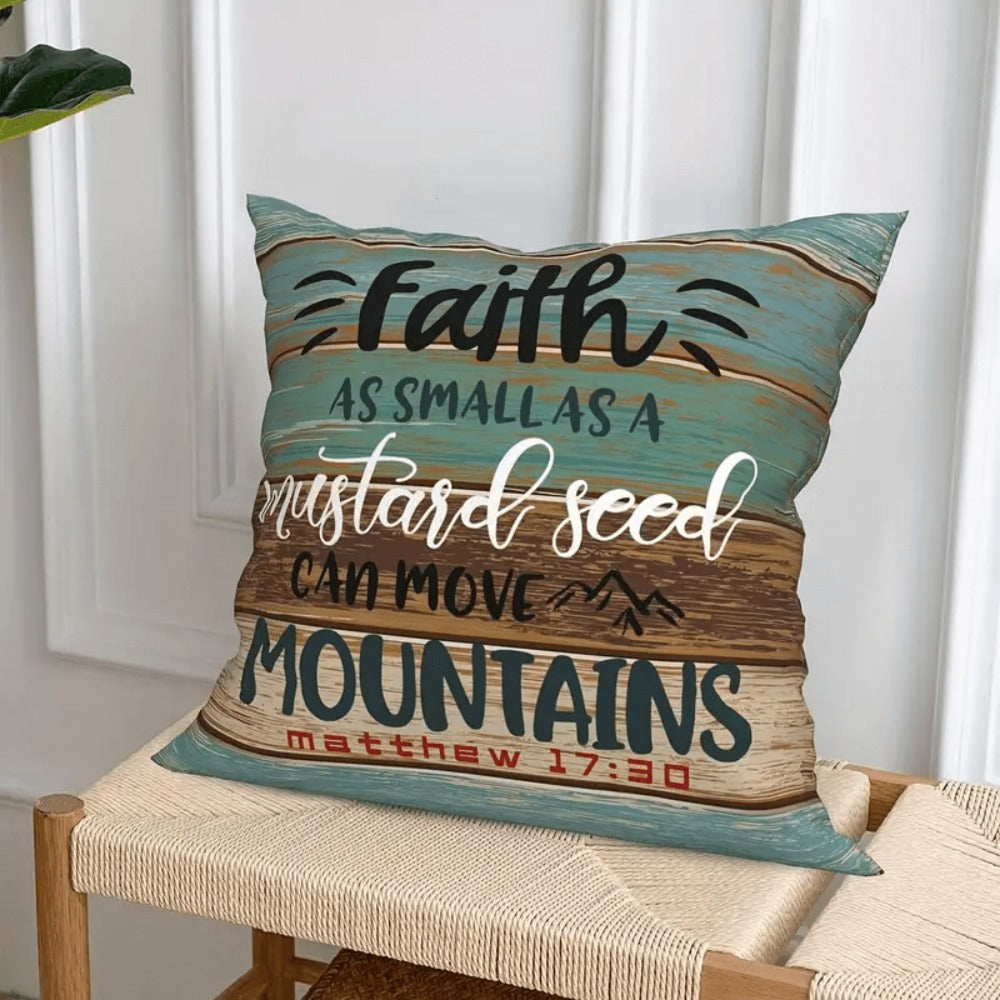 Scripture Quote Throw Pillow Covers, Four-Piece 18 x 18-Inch Linen-Labeled Set with Hidden Zippers