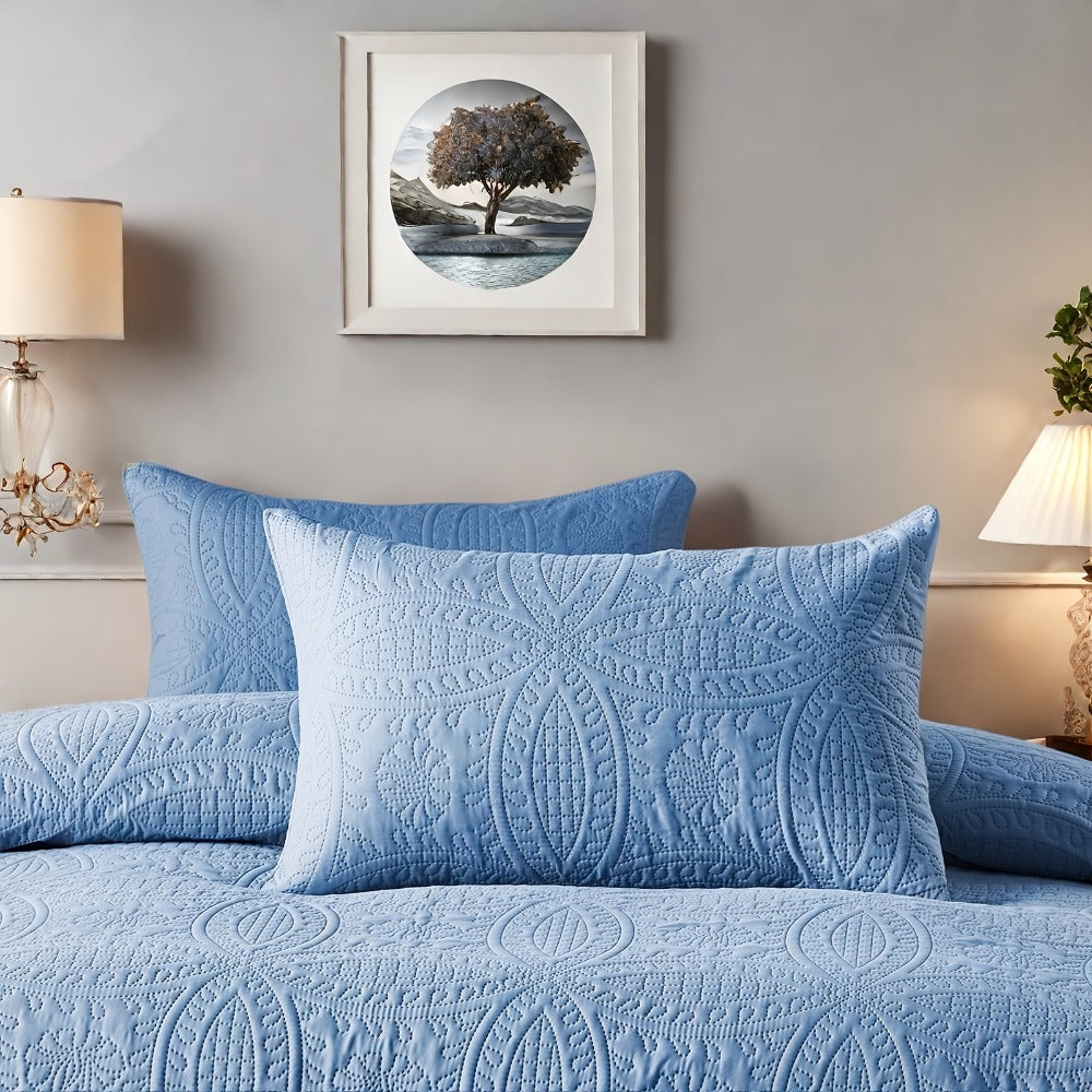 Coin-Pattern Quilt Set in Four Designs, Multiple Colors and Twin, Full-Queen or King-California King Sizes