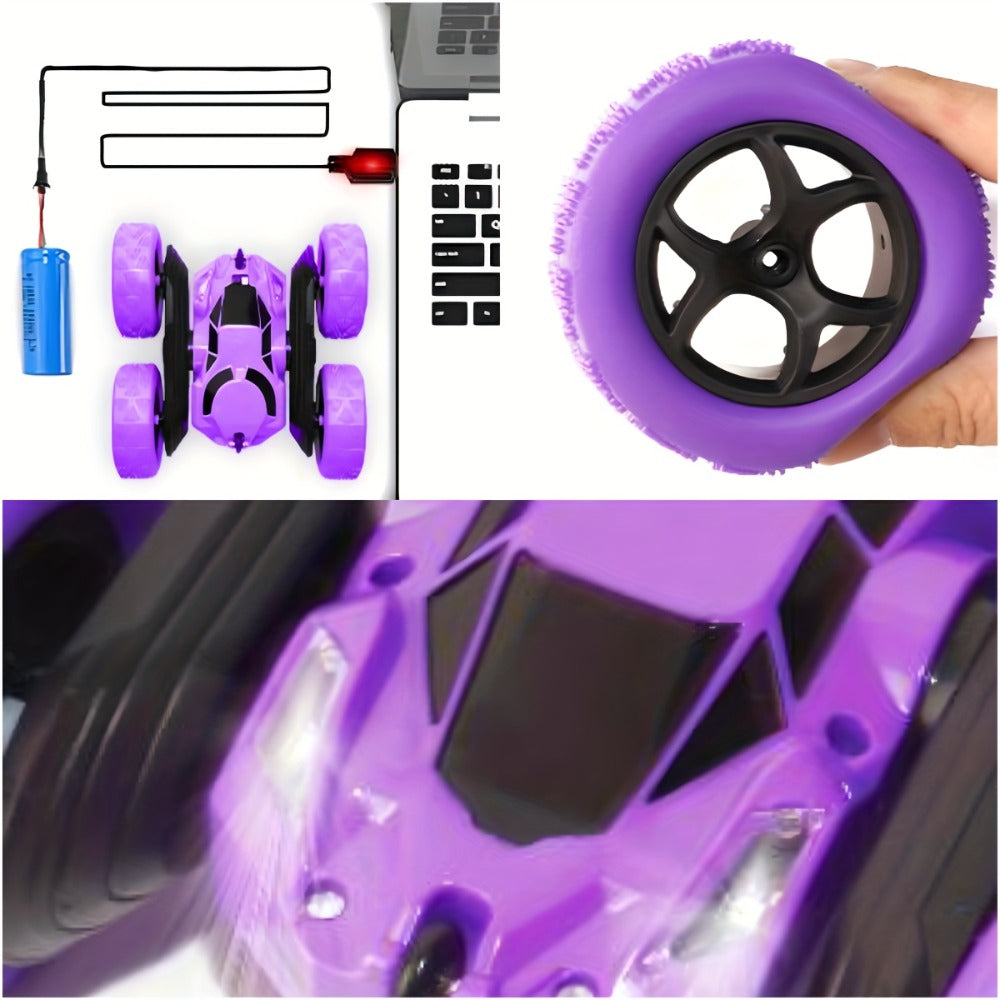 Remote Control Car, Double-Sided 360-Degree Flip Stunt Model with 2.4GHz Control, LED Lights and 1400mAh Battery