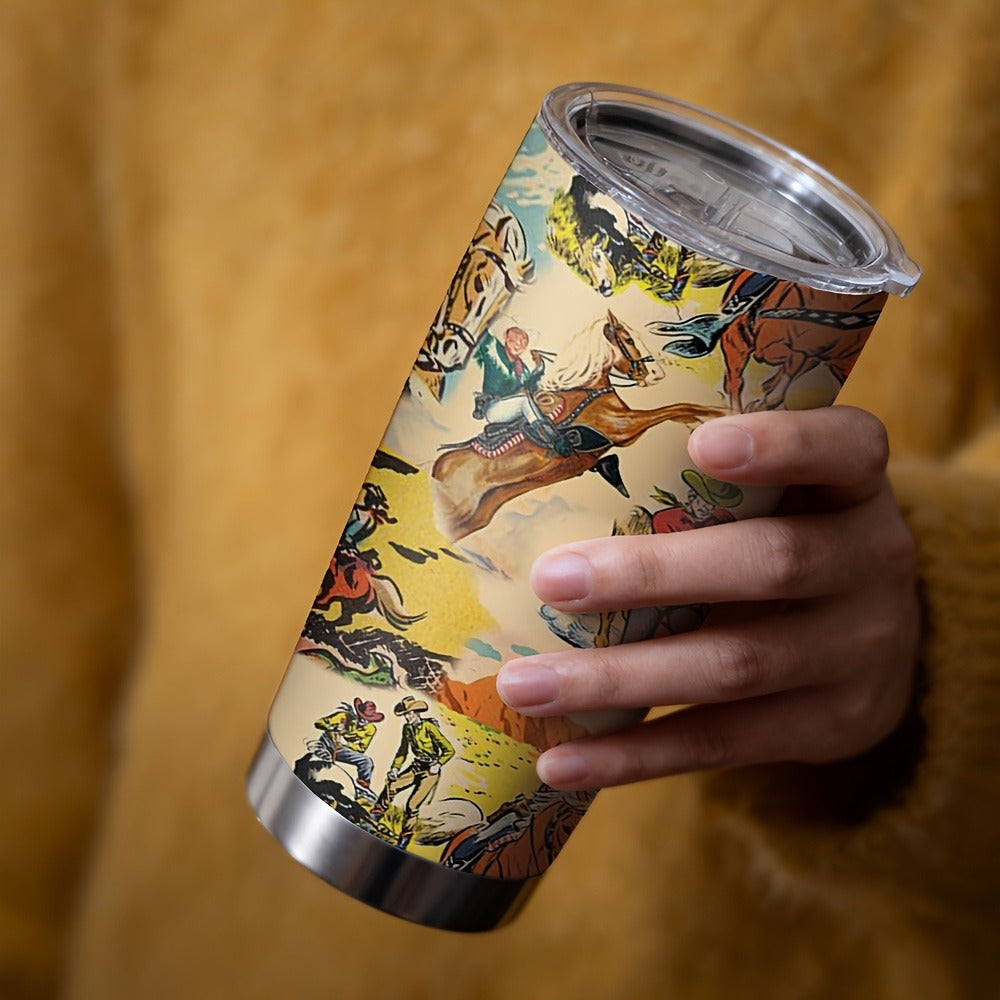 Cowboy Insulated Tumbler 20oz Stainless Steel with Lid & Straw | Western Graphic Travel Cup for Hot & Cold Drinks – Camping Drinkware, Birthday & Holiday Gift for Men & Women