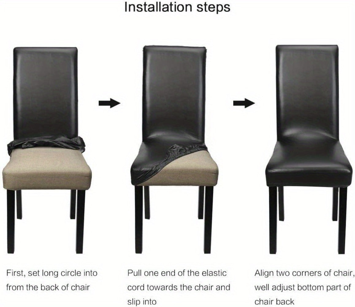 Chair Cover Set of 4 or 6 Stretch PU Leather Dining Slipcovers in Nine Available Color Choices
