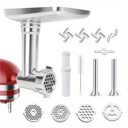 Metal Meat Grinder Attachment for KitchenAid Stand Mixers with 4 Grinding Plates 4 Blades for Home Cooking, Dining and Outdoor Meals