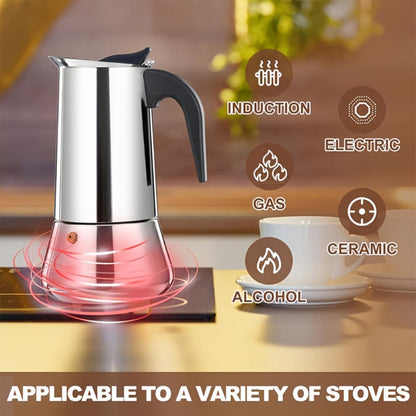 Straight-Sided Stovetop Moka Pot with Reusable Filter, Safety Valve and 2-, 4-, 6-, 9- or 12-Cup Options
