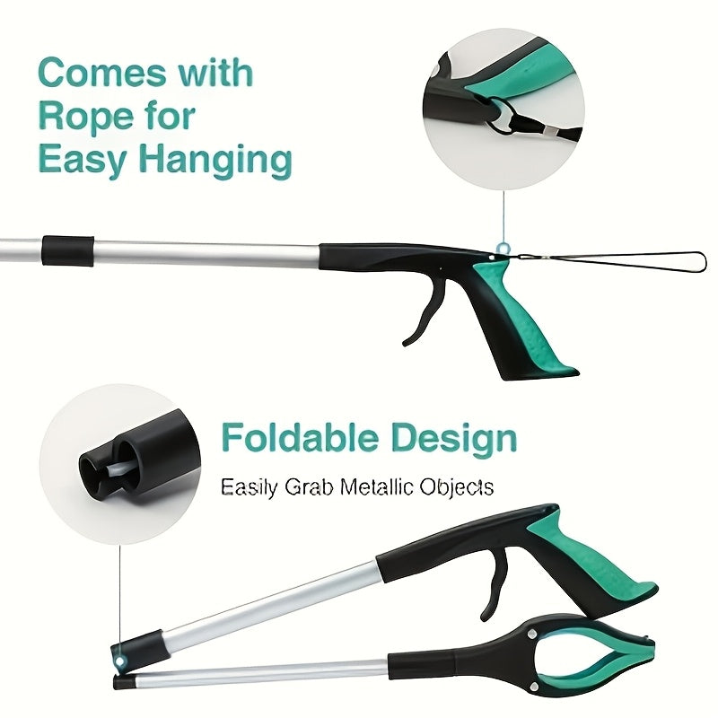 Foldable Grabber Reacher 32-Inch Heavy Duty with Extendable Arm & Anti-Slip Grip - Portable Lightweight Reach Tool for Elderly, Disabled, Home, Office & Outdoor Hard-to-Reach Areas, Ceiling & Shelves