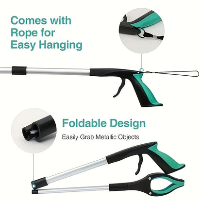 Foldable Grabber Reacher 32-Inch Heavy Duty with Extendable Arm & Anti-Slip Grip - Portable Lightweight Reach Tool for Elderly, Disabled, Home, Office & Outdoor Hard-to-Reach Areas, Ceiling & Shelves