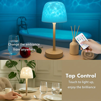 16-Color Rechargeable Atmosphere Lamp, Cordless Ocean Wave Night Light with Remote for Bedroom or Bathroom