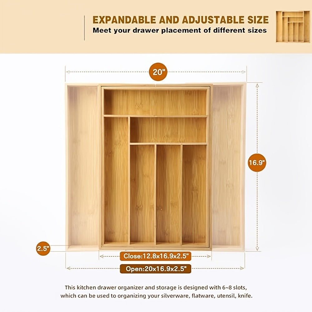 Expandable Bamboo Drawer Organizer with Nine Compartments for Flatware, Utensils and Desk Supplies