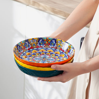 Bohemian Pasta Bowls Set of 6 | 32 Oz Porcelain, Floral Pattern, Microwave & Dishwasher Safe – VANCASSO