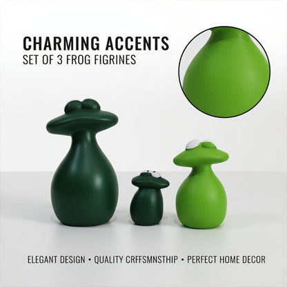 Resin Big Mouth Frog Figurines Set of 3 – Cute Garden Courtyard Ornaments, Funny Parody Decor