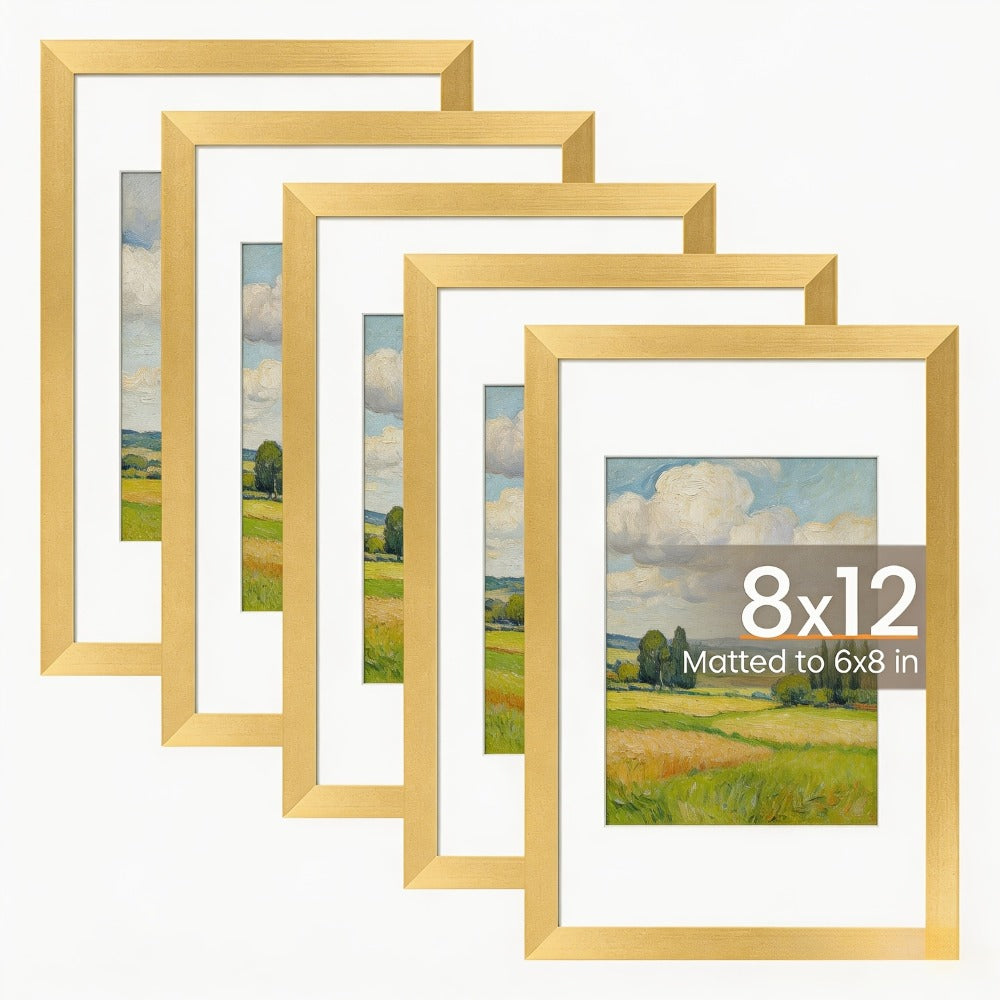 Five-Piece Gold Picture Frame Set for 12 x 16-Inch Prints or 8.5 x 11-Inch Photos with Mats