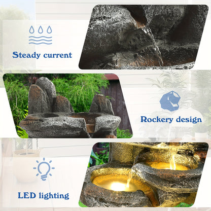 Outdoor Water Fountain 6-Tier Cascading Garden Fountain with LED Lights, Pump & Rocky Peak Decor – IPX5 Waterproof Stone Waterfall for Yard Patio