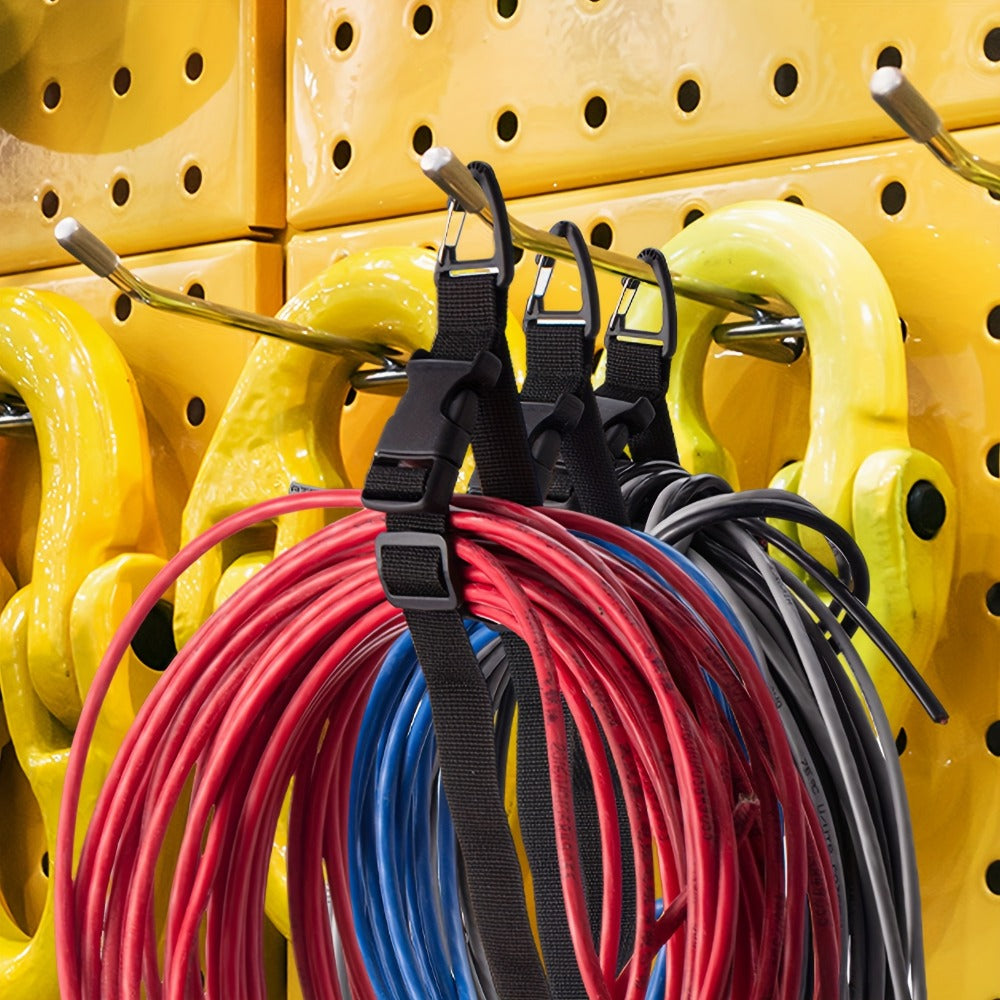 Ten-Pack Adjustable Extension Cord Organizer Straps with 17-Inch Webbing and Triangle Hanging Clips