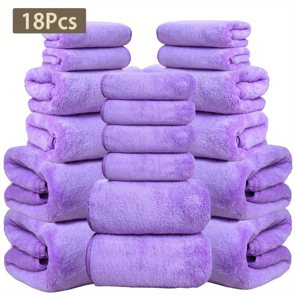 Coral Velvet Bath Towel Set 18pcs – 4 Bath Towels 4 Hand Towels 10 Washcloths Hotel Quality Soft Absorbent