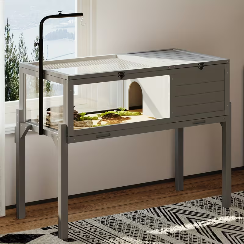 Large Tortoise Habitat Turtle Cage Enclosure with Detachable Legs Removable Roof Ramp Lamp Holder Indoor Outdoor