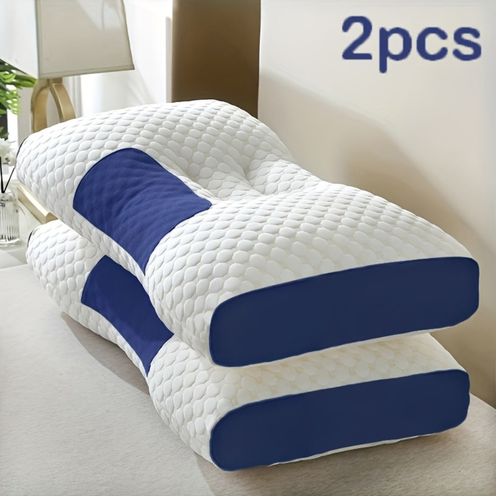 Bed Pillow Set of 2 Contoured Side-Sleeper Pillows with Removable Washable Covers in Five Colors