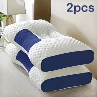 Bed Pillow Set of 2 Contoured Side-Sleeper Pillows with Removable Washable Covers in Five Colors