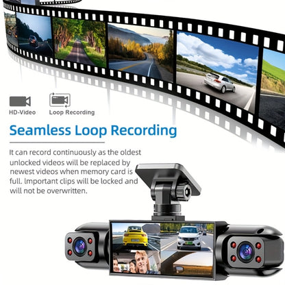 360° Panoramic Dash Cam 3 & 4 Lens 1080P HD Front + 720P Rear Left Right, Quad-Split Screen, HD Night Vision WDR G-Sensor Loop Recording, Full Coverage Car Camera, 32GB/64GB SD Card Options