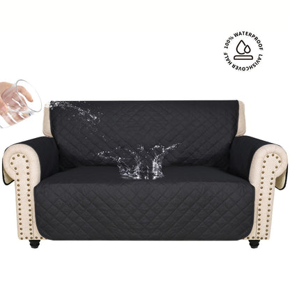 Sofa Cover Five-Layer Quilted Microfiber Protector with Elastic Strap and Foam Anchors for 3 or 4 Seats