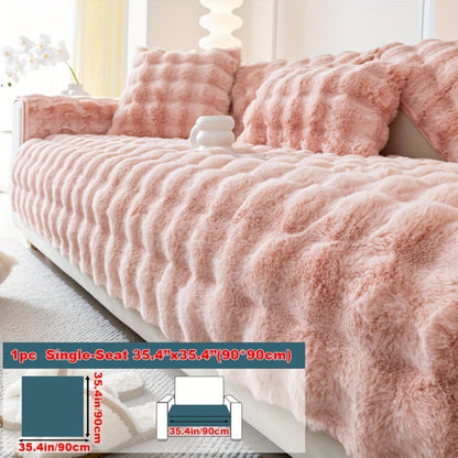 Sofa Cover Thick Faux Rabbit Plush Panels with Anti-Slip Feature for Seat, Armrest, Backrest or Pillowcase
