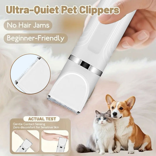 Pet Hair Clipper 4-in-1 Cordless Grooming Kit with Nail Trimmer Limit Combs USB Rechargeable for Dogs Cats Small Animals Thick Coat