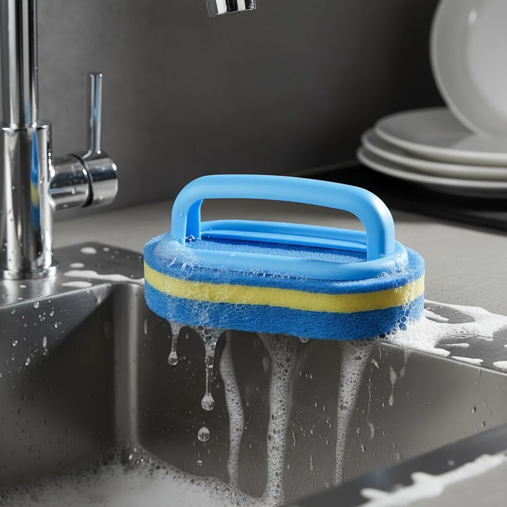 Natural Sponge Cleaning Brushes Set of 5 – Thickened Ergonomic Handle, Quick-Drying, Pill-Free, Multi-Surface Kitchen Bathroom Dishware Pool Scrubber Pads