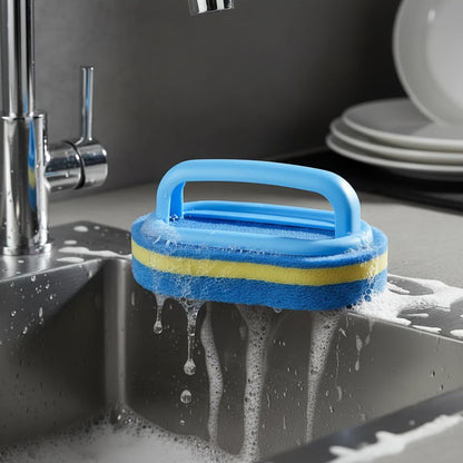 Natural Sponge Cleaning Brushes Set of 5 – Thickened Ergonomic Handle, Quick-Drying, Pill-Free, Multi-Surface Kitchen Bathroom Dishware Pool Scrubber Pads