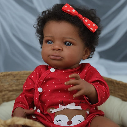 Reborn Doll, 20-Inch Cloth-Body Figure with Vinyl Limbs, Hand-Implanted Curly Hair and Gray Outfit
