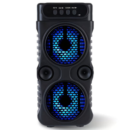 Portable Bluetooth Speaker with Dual Subwoofers, Color Lights, TWS, FM, USB, AUX, TF and Mic Input