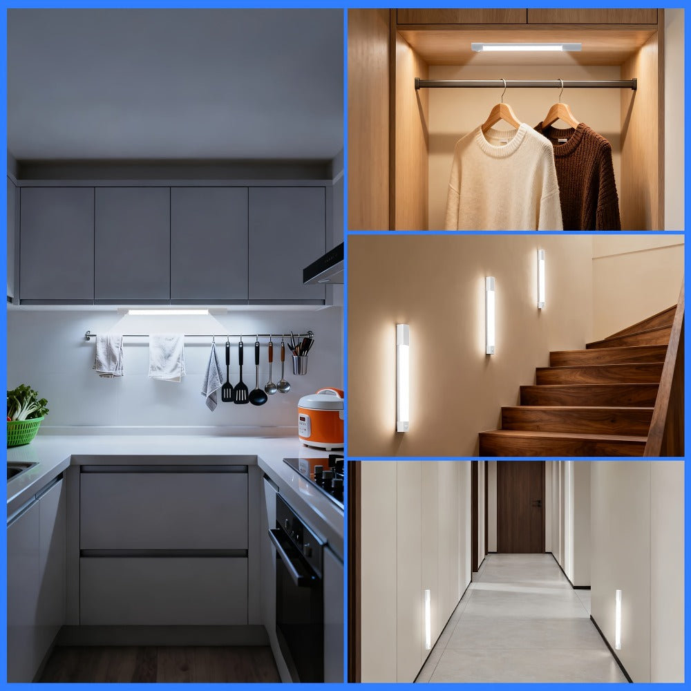 Motion Sensor LED Cabinet Light 4 Pack USB Powered - 3 Color Modes, Wireless Under Cabinet Lighting Bar