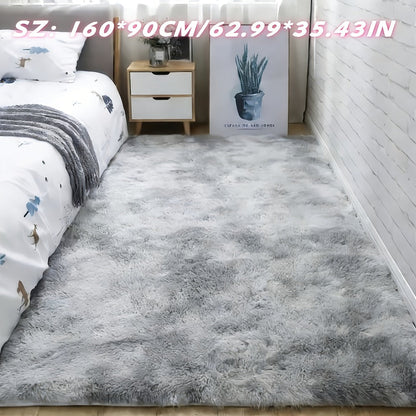 Tie-Dye Plush Area Rug with 160 x 80 cm Light Gray or 160 x 90 cm Light Gray and Dark Black Options