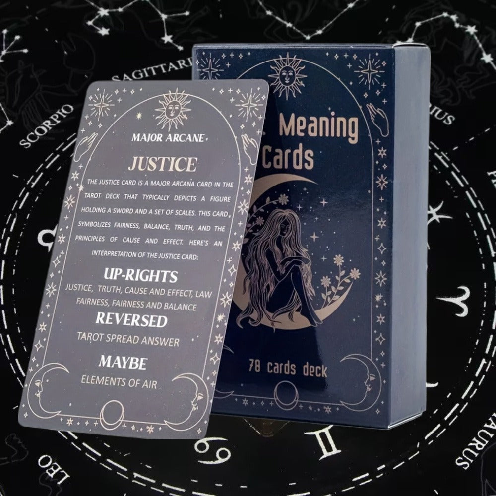 Tarot Meaning Cards Reference Deck with 78 Illustrated Cards, Printed English Text and Compact Black Box
