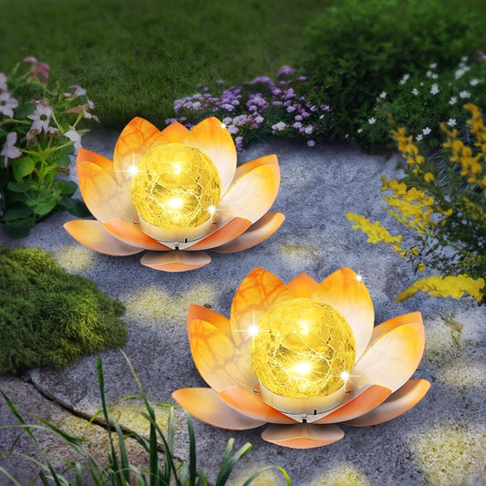 Solar Lotus Cracked Glass Ball Garden Lamp 2pcs – Waterproof Metal Cracked Ball Solar Light for Outdoor & Indoor Decoration | Garden, Balcony, Dining Table & Living Room Decor | Father’s Day Gift