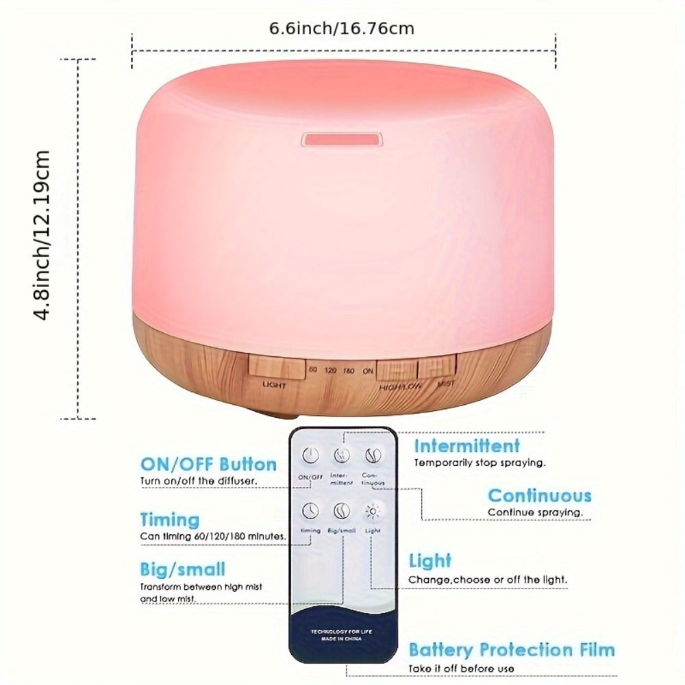 500ml Essential Oil Diffuser Set with Remote, Seven-Color Light, Timer Controls and 10 Oil Bottles