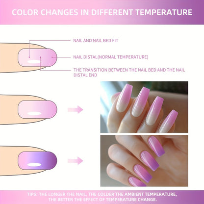 Gel Nail Polish Thermal 6-Color Set with Heat-Reactive Glitter, Frame Bottles and UV/LED Cure