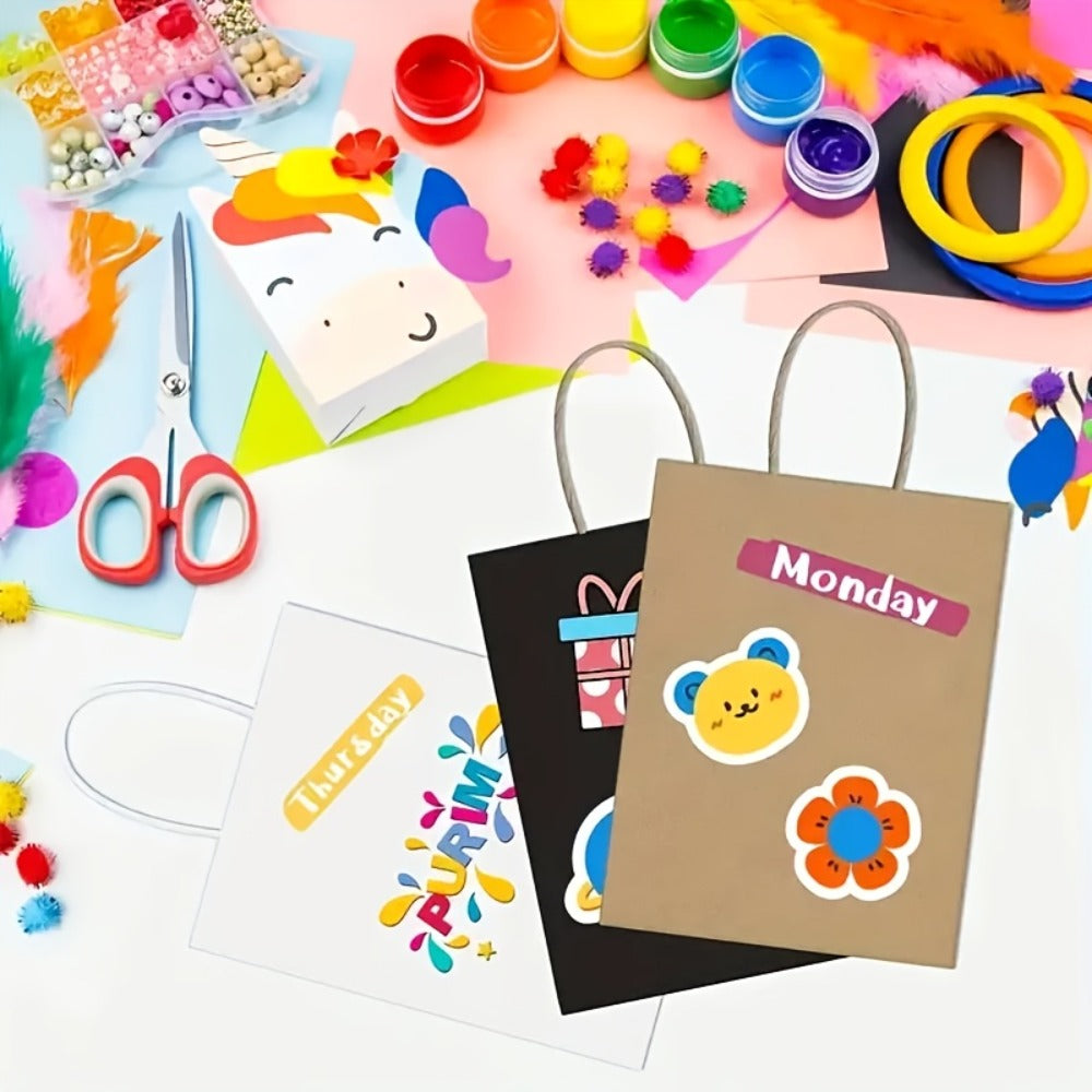 Kraft Paper Gift Bags with Handles in White, Black or Brown, Available in 25, 75, 100 or 300 Piece Packs