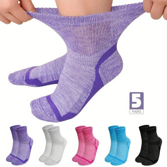 Wide Calf Socks 5 Pairs Loose Top Non-Binding Breathable Crew Socks for Men Women Plus Size Large Leg Edema Varicose Veins Comfort Fit M L Mixed Black